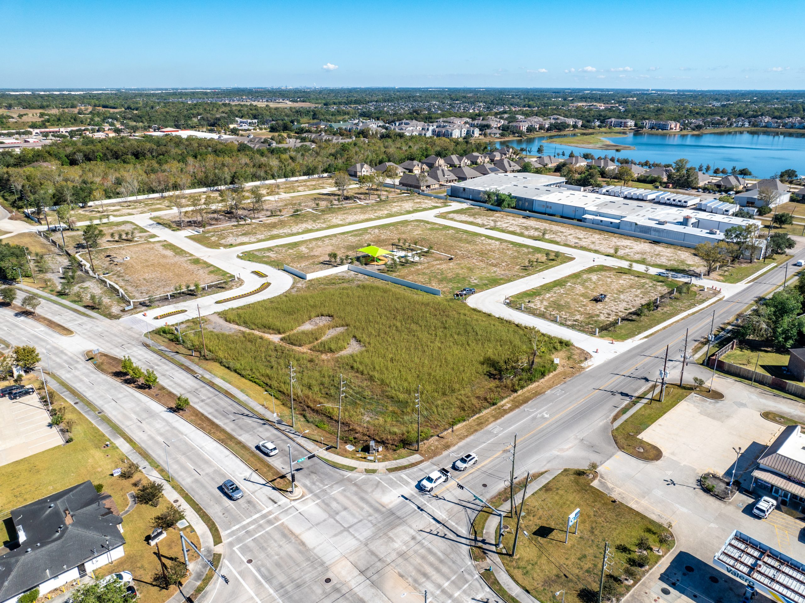 An aerial view of build-to-rent homes in development